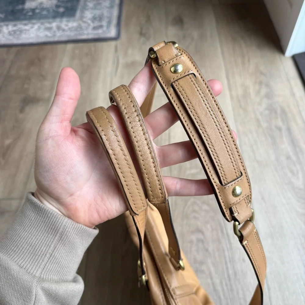 Coach Ashley heart satchel purse camel tan leather F23684